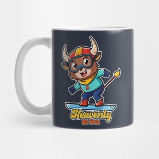 Cute Bull Snowboarding Heavenly Mug